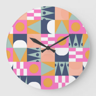 Afrikanischer Farbblock, geometrisches Muster. Große Wanduhr
