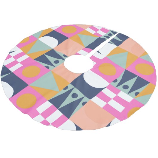 Afrikanischer Farbblock, geometrisches Muster. Polyester Weihnachtsbaumdecke (Schrägansicht)