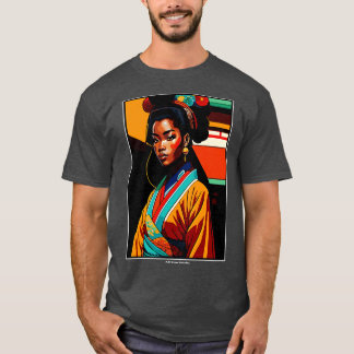 Afrikanischer Geisha im traditionellen japanischen T-Shirt