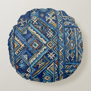 Afrikanischer geometrischer Impasto-Malerei-Druck Rundes Kissen