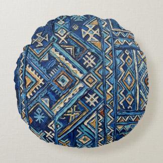 Afrikanischer geometrischer Impasto-Malerei-Druck Rundes Kissen