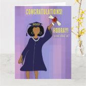 Afrikanischer Girl Pink Abschluss Karte (Gelbe Blume)