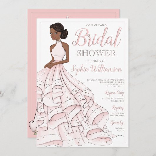 Afrikanischer Glitzer Glam Bride Brautparty Einladung (Vorne/Hinten)