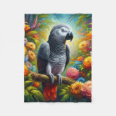 Afrikanischer Graupapagei mit bunten Blume Fleecedecke (Vorderseite)