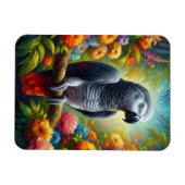 Afrikanischer Graupapagei mit bunten Blume flexibe Magnet (Horizontal)