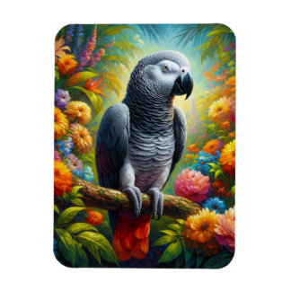 Afrikanischer Graupapagei mit bunten Blume flexibe Magnet