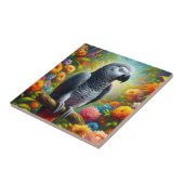 Afrikanischer Graupapagei mit bunten Blume Fliese (Seite)