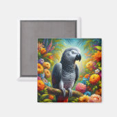 Afrikanischer Graupapagei mit bunten Blume Magnet (Vorderseite/Rückseite)