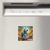 Afrikanischer Graupapagei mit bunten Blume Magnet (In Situ (Geschirrspüler))