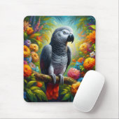 Afrikanischer Graupapagei mit bunten Blume Mousepad (Mit Mouse)