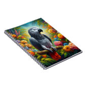 Afrikanischer Graupapagei mit bunten Blume Notizblock (Rechte Seite)