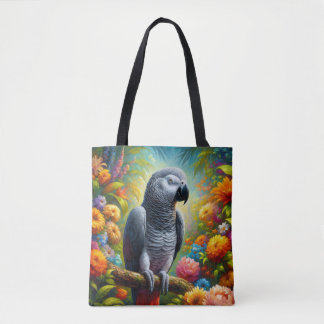 Afrikanischer Graupapagei mit bunten Blume Tasche