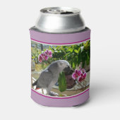 Afrikanischer Graupapagei mit Orchideen Dosenkühler (Kanne Rückseite)