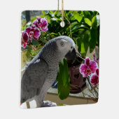 Afrikanischer Graupapagei mit Orchideen Keramikornament (Rechts)
