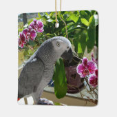 Afrikanischer Graupapagei mit Orchideen Keramikornament (Links)