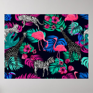 afrikanischer Hintergrund, Giraffe, Leopard, Anseh Poster