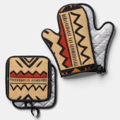 Afrikanischer Hintergrund in warmen Farben Ofenhandschuh & Topflappen-Set (Vorderseite/Rückseite)