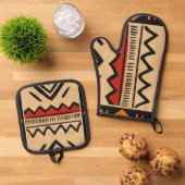 Afrikanischer Hintergrund in warmen Farben Ofenhandschuh & Topflappen-Set (Oben Unten)