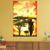 Afrikanischer Jäger mit Speer in Sunset Canvas Pri Leinwanddruck (Insitu (Wohnzimmer))