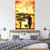 Afrikanischer Jäger mit Speer in Sunset Canvas Pri Leinwanddruck (Insitu (Schlafzimmer))