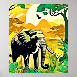 Afrikanischer Jungle Elephant Art Design Poster