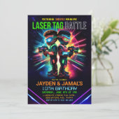 Afrikanischer Laser Tag Geburtstag Einladung (Stehend Vorderseite)