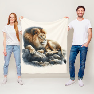 Afrikanischer Löwe in Aquarell Fleecedecke