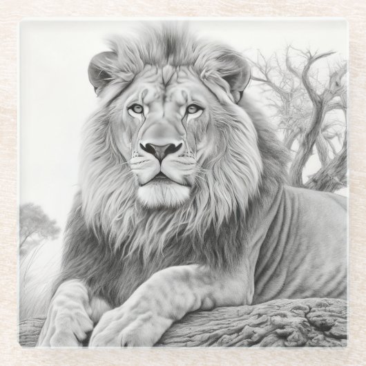 Afrikanischer Löwenstift Zeichnend Glasuntersetzer (Vorderseite)