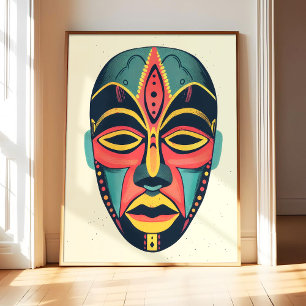 Afrikanischer Maskenposter-Kunstprint, Vintage Ret Poster