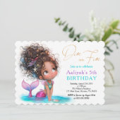 Afrikanischer Meerjungfrau 5. Geburtstag Einladung (Stehend Vorderseite)