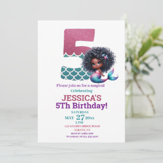 Afrikanischer Meerjungfrau 5. Geburtstags-Foto Einladung