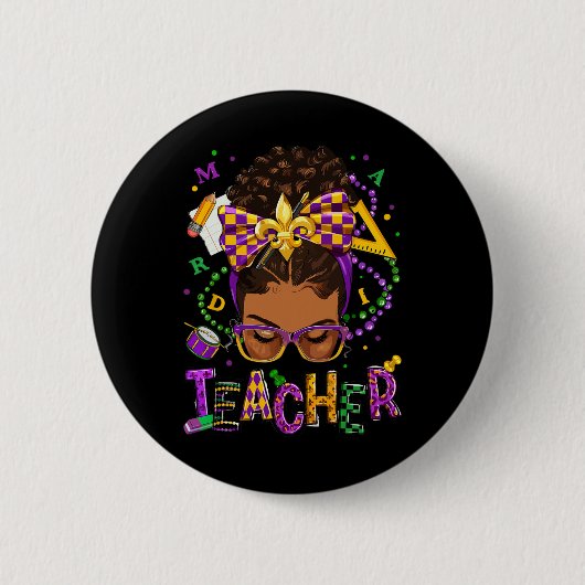 Afrikanischer Messy Bun Mardi Gras New Orleans Button (Vorderseite)