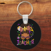 Afrikanischer Messy Bun Mardi Gras New Orleans Schlüsselanhänger (Vorderseite)