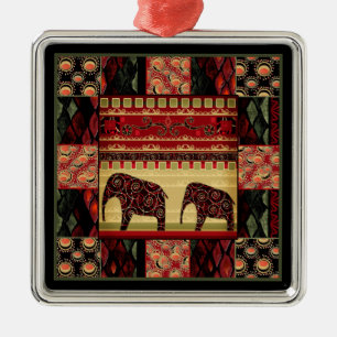 Afrikanischer Patchwork-Ziereleph Ornament Aus Metall