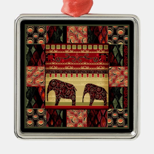 Afrikanischer Patchwork-Ziereleph Ornament Aus Metall (Vorne)