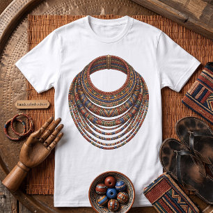 Afrikanischer Perlenkragen-Halsreif Stammes- T-Shirt
