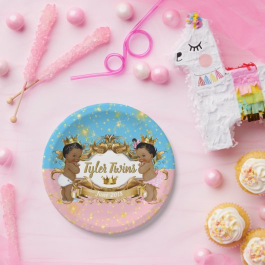 Afrikanischer Prinz/Prinzessin Rosa/Blau & Gold Gl Pappteller (Party)