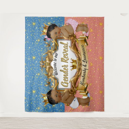 Afrikanischer Prinz/Prinzessin Rosa/Blau/Gold-Spar Wandteppich (Vorderseite)