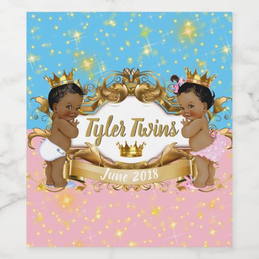 Afrikanischer Prinz/Prinzessin, rosa/blaue Sparkle Weinetikett (Einzelnes Label)