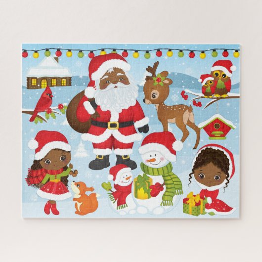 Afrikanischer Santa mit kleinen Mädchen Puzzle (Horizontal)