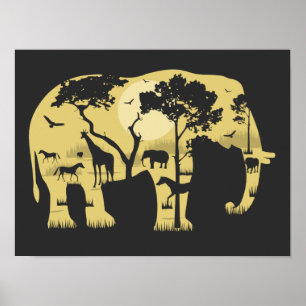 Afrikanischer Savannen-Elefant Akazienbaum Sonnenu Poster