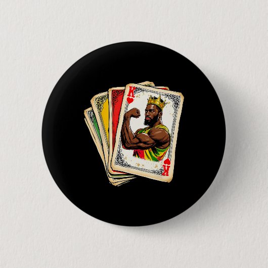 Afrikanischer Schwarzer König von Herzen Schwarzer Button (Vorderseite)