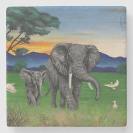 "Afrikanischer Sonnenuntergang" Elephants Mountain Steinuntersetzer