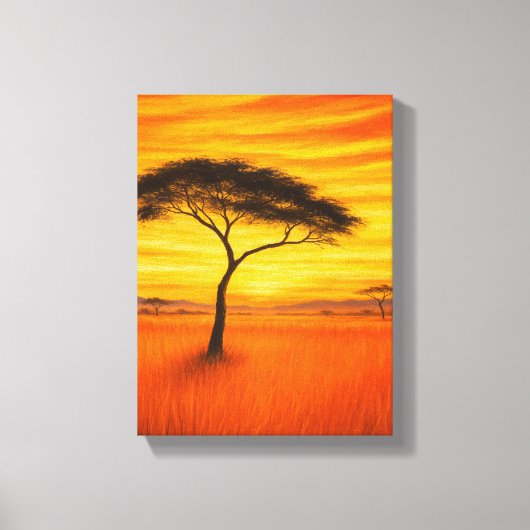 Afrikanischer Sonnenuntergang mit Acacia Tree Leinwanddruck (Vorderseite)