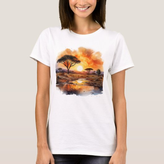 Afrikanischer Sonnenuntergang mit Acacia Trees T-Shirt (Vorderseite)