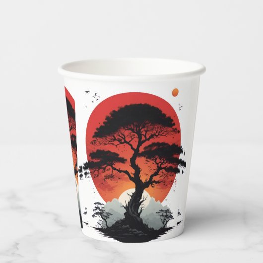 Afrikanischer Sonnenuntergangsbaum Pappbecher (Rückseite)