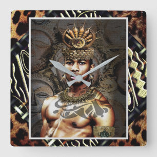 Afrikanischer Stammes- Prinz Quadratische Wanduhr