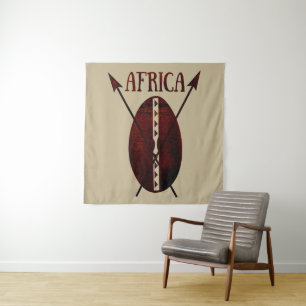 Afrikanischer Stammeschild Speer Afro-Kunst Wandteppich