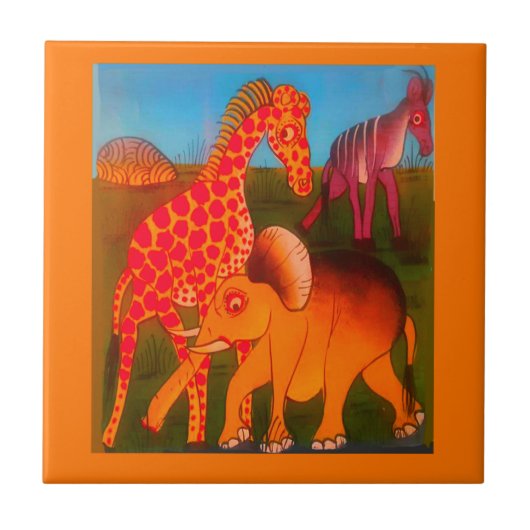 Afrikanischer Tierkunst-Druck Fliese (Vorderseite)