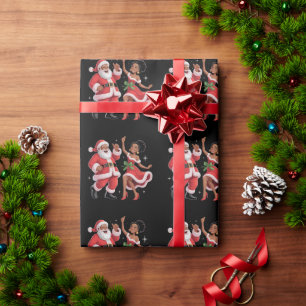 Afrikanischer Weihnachtsmann Frau Claus Tanzender  Geschenkpapier